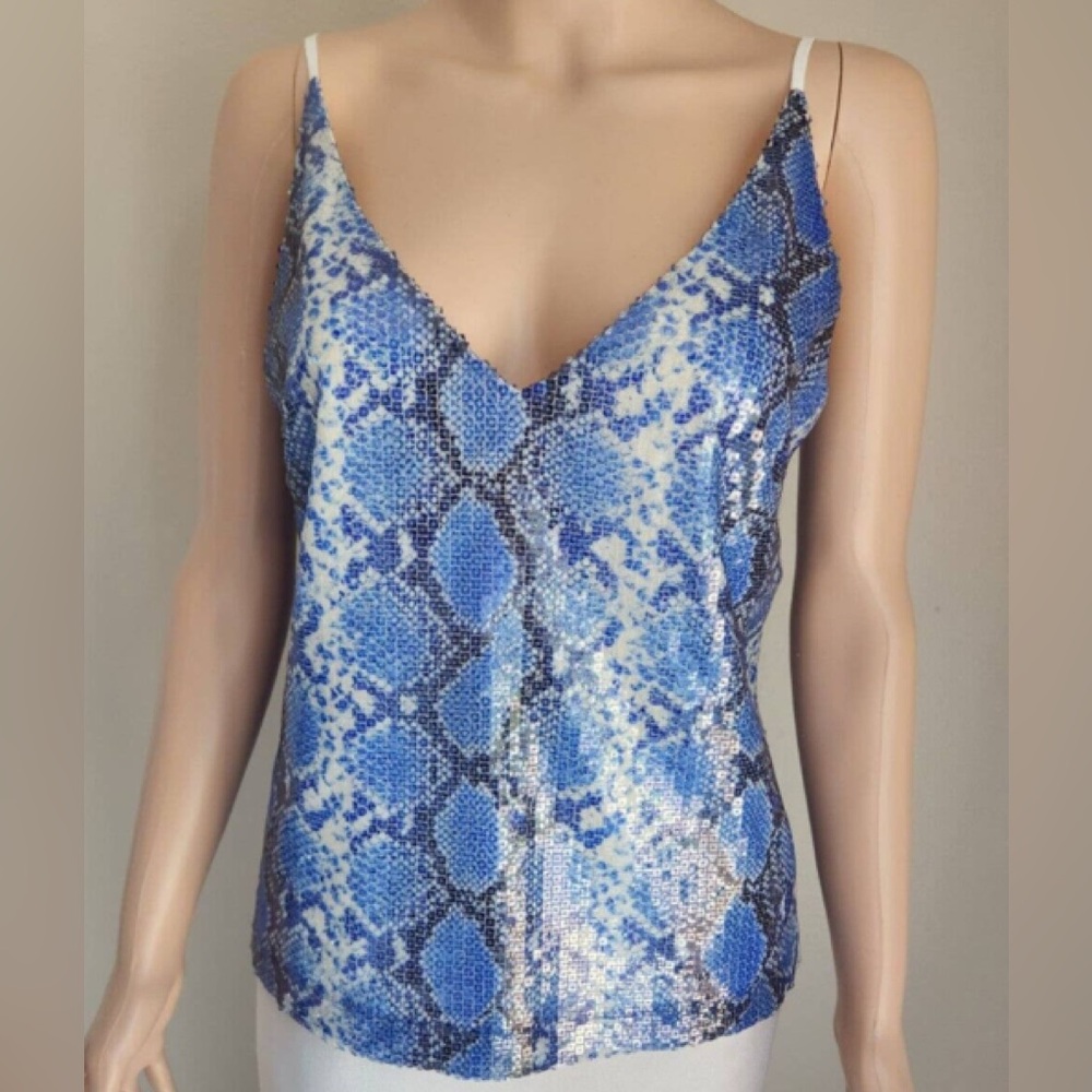 L'AGENCE Jane Blue Snake Pattern Sequin Camisole XS NEW